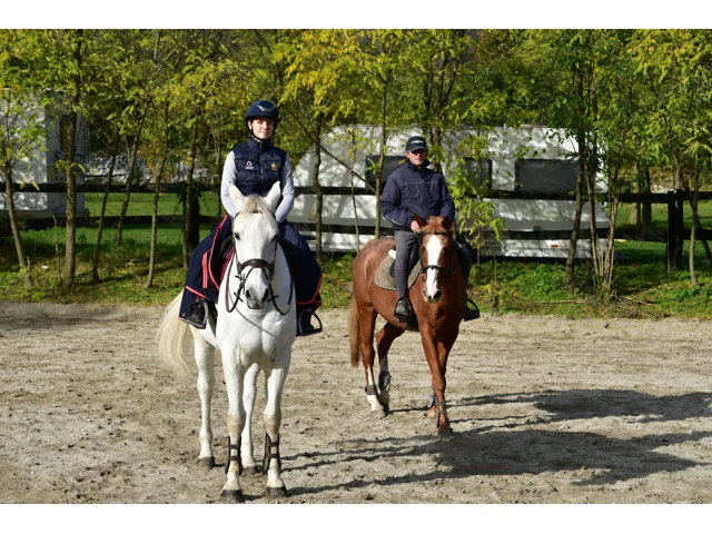 Cavalieri nel campo in sabbia esterno